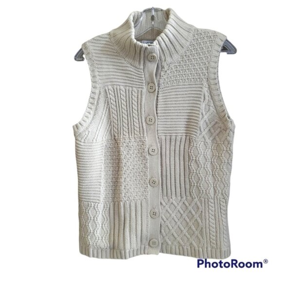 Liz Claiborne vintage off-white patterned cable knit vest sweater size petite L - Picture 3 of 5